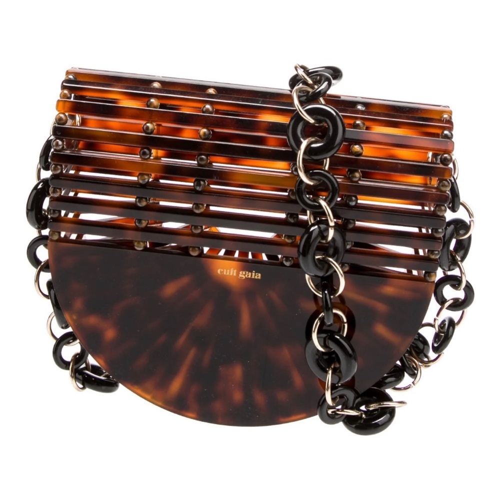 cult gaia Tortoiseshell Acrylic Half-Moon Mini Bag with Chain